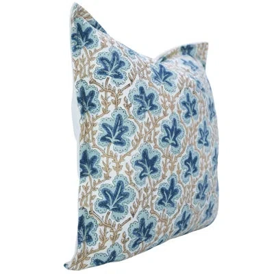 Fabdivine Double Oxford Border Cushion Cover Artisan Cotton Home Décor Accent Throw Pillow- Pushp Samita In Blue-brown
