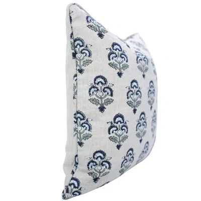 Fabdivine Elegant Block Print Pillow Cover With Piped Edges Bohemian Linen Cushion Cover- Trrafic Light In Blue