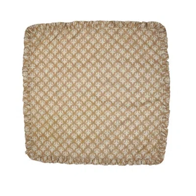 Fabdivine Elegant Florl Block Print Ruffled Napkin 18x18 Inch Classic Linen Set Of 10- Rajputana Jaal In Brown