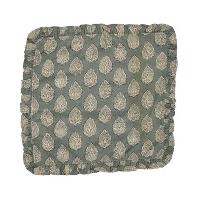Fabdivine Elegant Florl Block Print Ruffled Napkin 18x18 Inch Classic Linen Set Of 4- Betal Leaf In Dark Gray