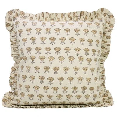 Fabdivine Elegant Frill Pillow Cover Duck Canvas, Block Print, Throw Pillow (beige, Kohinoor)