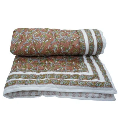 Fabdivine Elegant Hand Block Print Quilt – Soft & Luxurious, Kamal Dutta In Brown;green