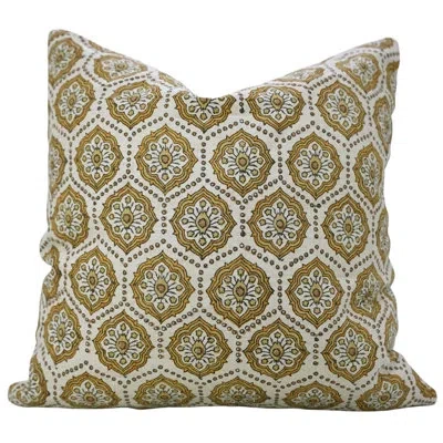 Fabdivine Elegant Handmade Couch Cover With Indian Block Print Motif, Charkha In Mustard