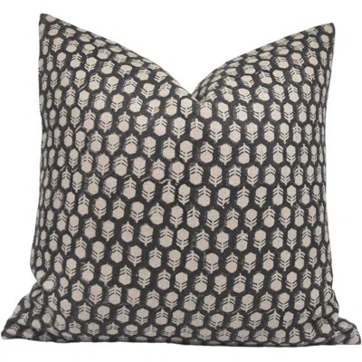Fabdivine Elegant Handmade Cushion Cover Farmhouse Throw Pillow Case With Soft Linen Fabric & Hidden Zipper In Black,white Floral 2