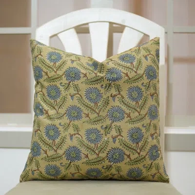 Fabdivine Elegant Linen Blend Pillowcase Cushion Cover, Throw, Block Print, (swarna, Blue)