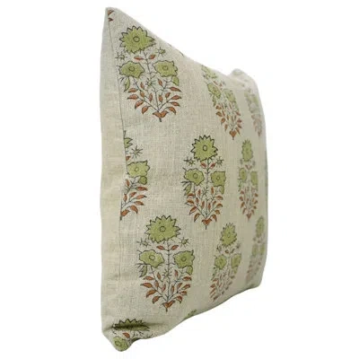 Fabdivine Elegant Linen Pillowcase Cushion Cover, Throw, Block Print, (mayra, Green)