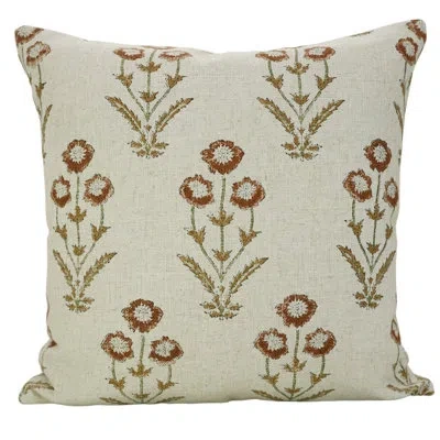 Fabdivine Farmhouse Chic Pillow,coastal Pillow Cover,all-season Pillow Cover,hand-dyed Cushion,artisan-made Pi In Orange Floral 1