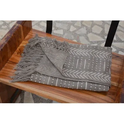 Fabdivine Farmhouse Mud Throw Blanket Handmade Decorative Blanket For Sofa, Bed, Cozy Living Room Styling In Gray