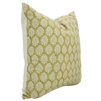 Fabdivine Floral Block Print Cushion Cover – Artisan Handmade For Couch, Sangmarmar, Light Green