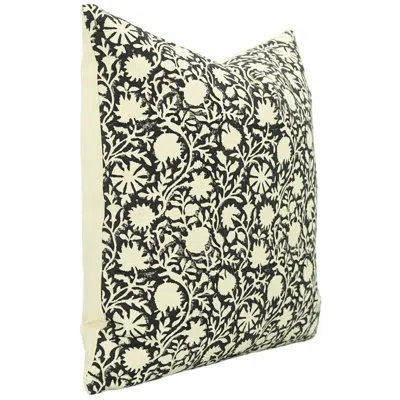 Fabdivine Floral Cotton Indoor/outdoor Pillow Cover In Black