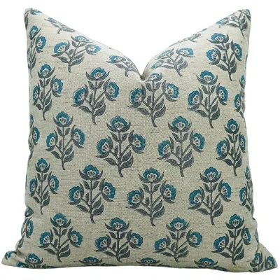 Fabdivine Floral Cotton Indoor/outdoor Pillow Cover In Blue