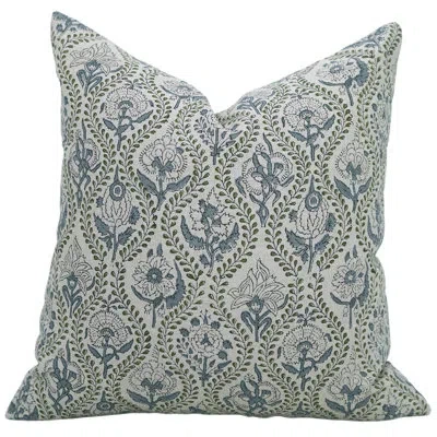 Fabdivine Floral Cotton Indoor/outdoor Pillow Cover In Blue