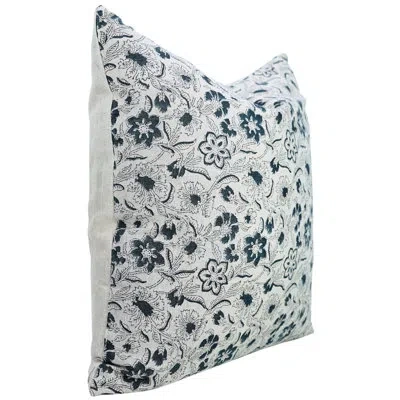 Fabdivine Floral Cotton Indoor/outdoor Pillow Cover In Blue