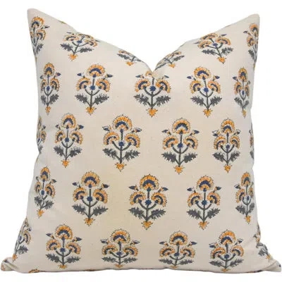 Fabdivine Floral Cotton Indoor/outdoor Pillow Cover In Blue
