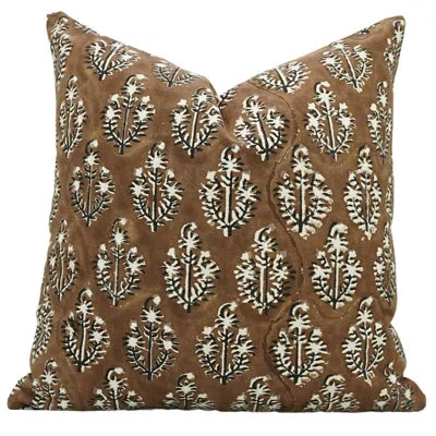 Fabdivine Floral Cotton Indoor/outdoor Pillow Cover In Brown