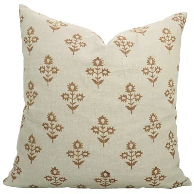 Fabdivine Floral Cotton Indoor/outdoor Pillow Cover In Brown