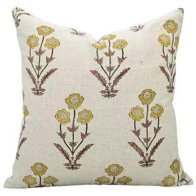Fabdivine Floral Cotton Indoor/outdoor Pillow Cover In Brown;yellow