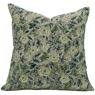 Fabdivine Floral Cotton Indoor/outdoor Pillow Cover In Dark Green