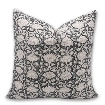 Fabdivine Floral Cotton Indoor/outdoor Pillow Cover In Gray
