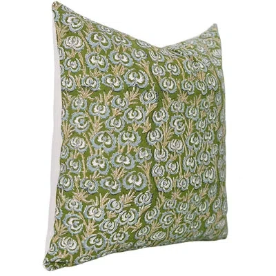 Fabdivine Floral Cotton Indoor/outdoor Pillow Cover In Green