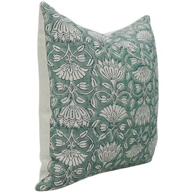 Fabdivine Floral Cotton Indoor/outdoor Pillow Cover In Green