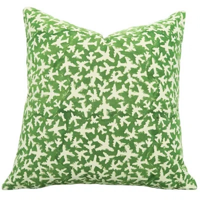 Fabdivine Floral Cotton Indoor/outdoor Pillow Cover In Green