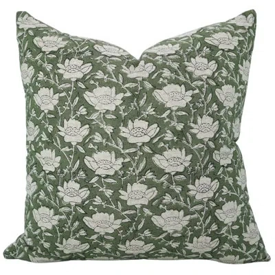 Fabdivine Floral Cotton Indoor/outdoor Pillow Cover In Green