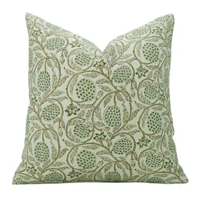 Fabdivine Floral Cotton Indoor/outdoor Pillow Cover In Green