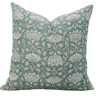 Fabdivine Floral Cotton Indoor/outdoor Pillow Cover In Green