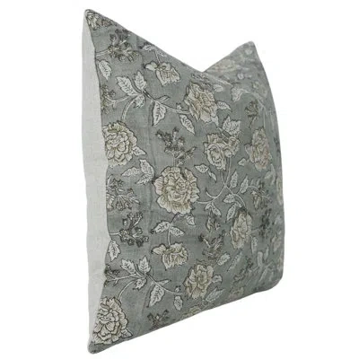 Fabdivine Floral Cotton Indoor/outdoor Pillow Cover In Grey
