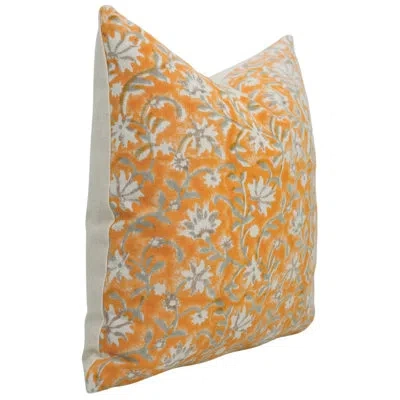 Fabdivine Floral Cotton Indoor/outdoor Pillow Cover In Yellow