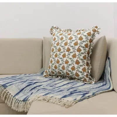 Fabdivine Floral Cotton Indoor/outdoor Pillow Cover In Yellow