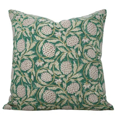 Fabdivine Floral Cotton Indoor/outdoor Reversible Pillow Cover In Green