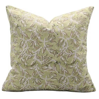 Fabdivine Floral Cotton Indoor/outdoor Reversible Pillow Cover In Green
