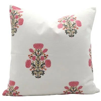 Fabdivine Floral Cotton Indoor/outdoor Reversible Pillow Cover In Pink