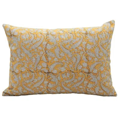 Fabdivine Floral Cotton Indoor/outdoor Reversible Pillow Cover In Yellow