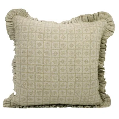 Fabdivine Floral Fall Decoration Linen Fabric Frill Pillow Cover, Block Print, Brown