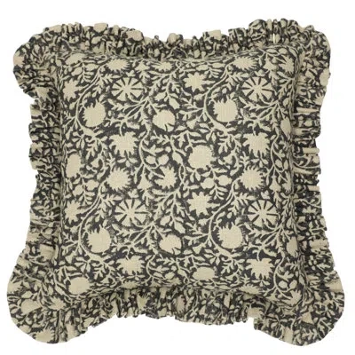 Fabdivine Floral Linen Indoor/outdoor Pillow Cover In Black