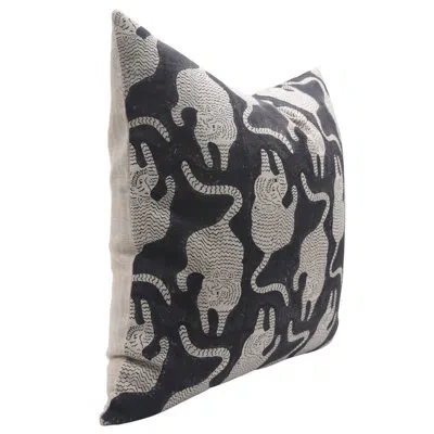 Fabdivine Floral Linen Indoor/outdoor Pillow Cover In Black