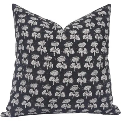 Fabdivine Floral Linen Indoor/outdoor Pillow Cover In Black