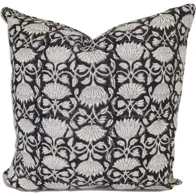 Fabdivine Floral Linen Indoor/outdoor Pillow Cover In Black