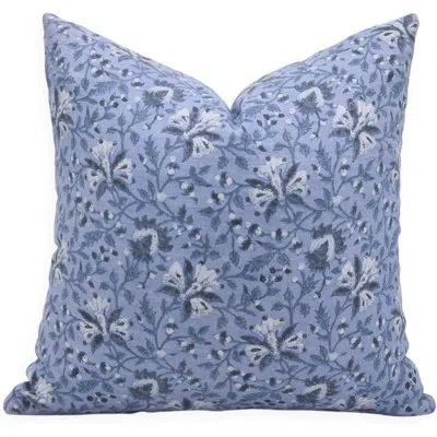 Fabdivine Floral Linen Indoor/outdoor Pillow Cover In Blue