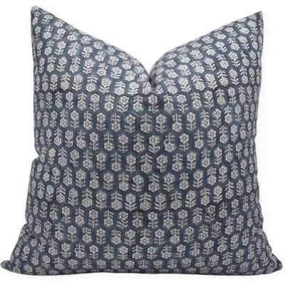 Fabdivine Floral Linen Indoor/outdoor Pillow Cover In Blue