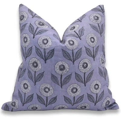Fabdivine Floral Linen Indoor/outdoor Pillow Cover In Blue