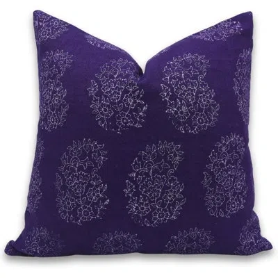 Fabdivine Floral Linen Indoor/outdoor Pillow Cover In Blue