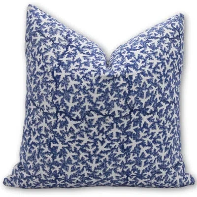 Fabdivine Floral Linen Indoor/outdoor Pillow Cover In Blue