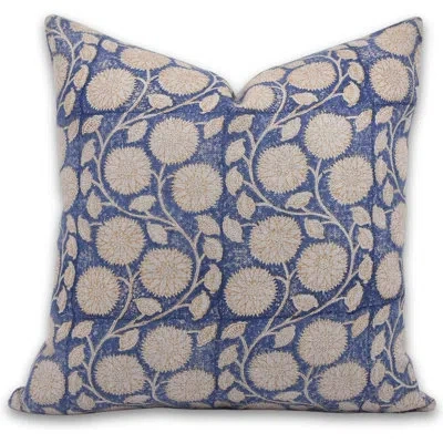 Fabdivine Floral Linen Indoor/outdoor Pillow Cover In Blue