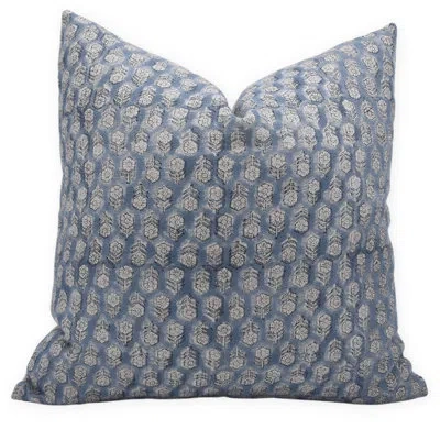 Fabdivine Floral Linen Indoor/outdoor Pillow Cover In Blue Floral