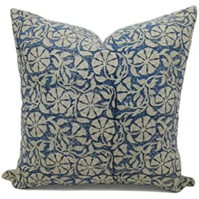 Fabdivine Floral Linen Indoor/outdoor Pillow Cover In Blue,green