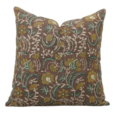 Fabdivine Floral Linen Indoor/outdoor Pillow Cover In Brown